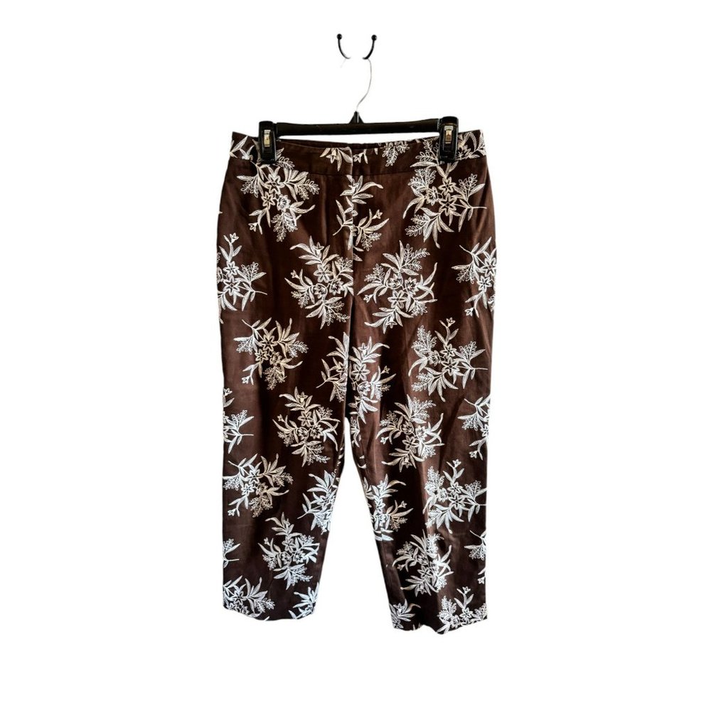 Jones of New York Signature Brown with White Floral Embroidery Pedal Pusher - Picture 4 of 5
